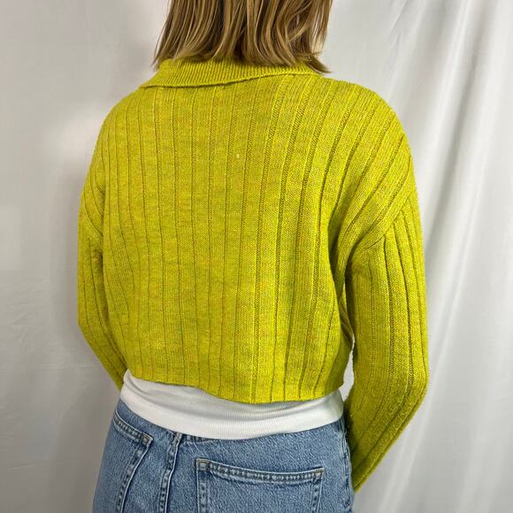 Wild Fable Chartreuse Cropped Knit Cardigan Size Small - Picture 2 of 7